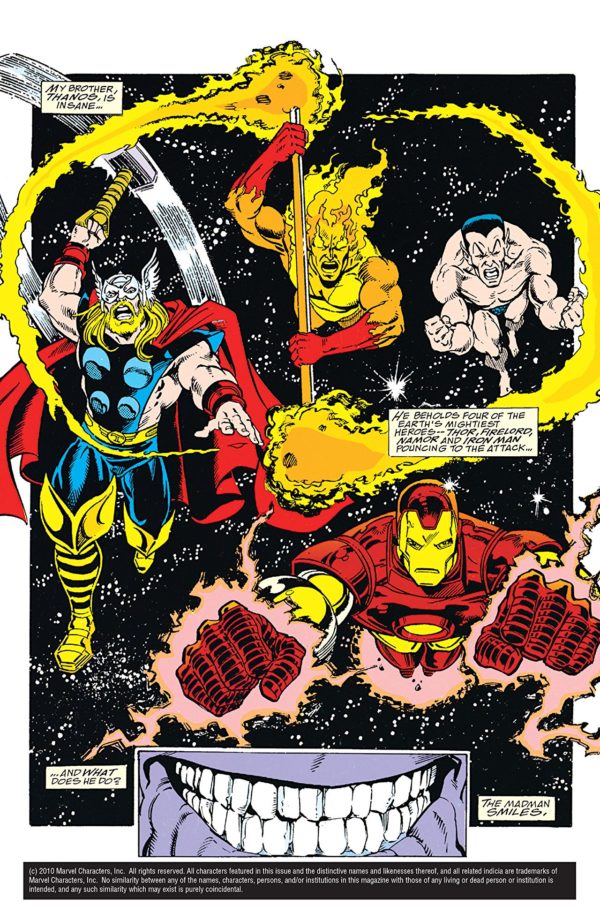 Infinity Gauntlet art by George Perez, Ron Lim, Joe Rubinstein, Tom Christopher, Bruce Solotoff, Max Scheele, Ian Laughlin, and Evelyn Stein