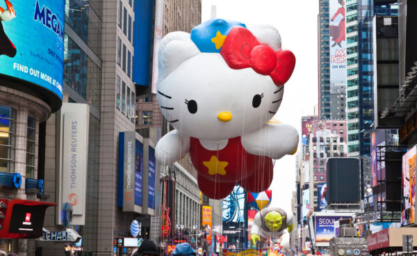 Hello Kitty character balloon at the Macy's Thanksgiving Day Parade 2010