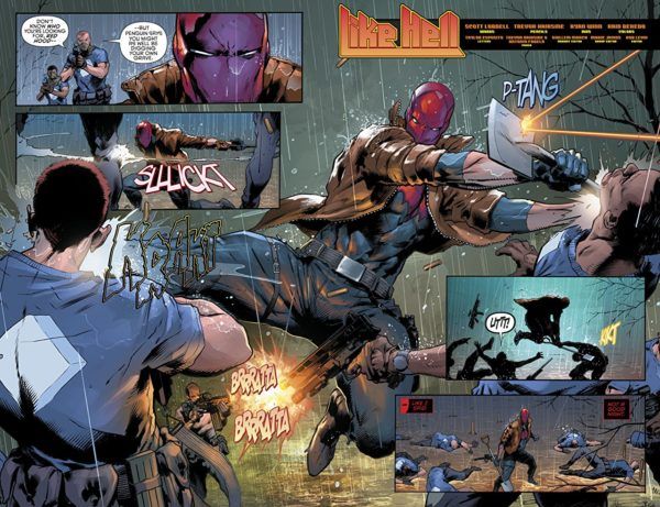 Red Hood and the Outlaws #23 art by Trevor Hairsine, Ryan Winn, and Rain Beredo