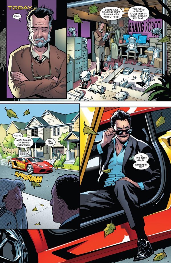Tony Stark: Iron Man #1 art by Valerio Schiti and Edgar Delgado